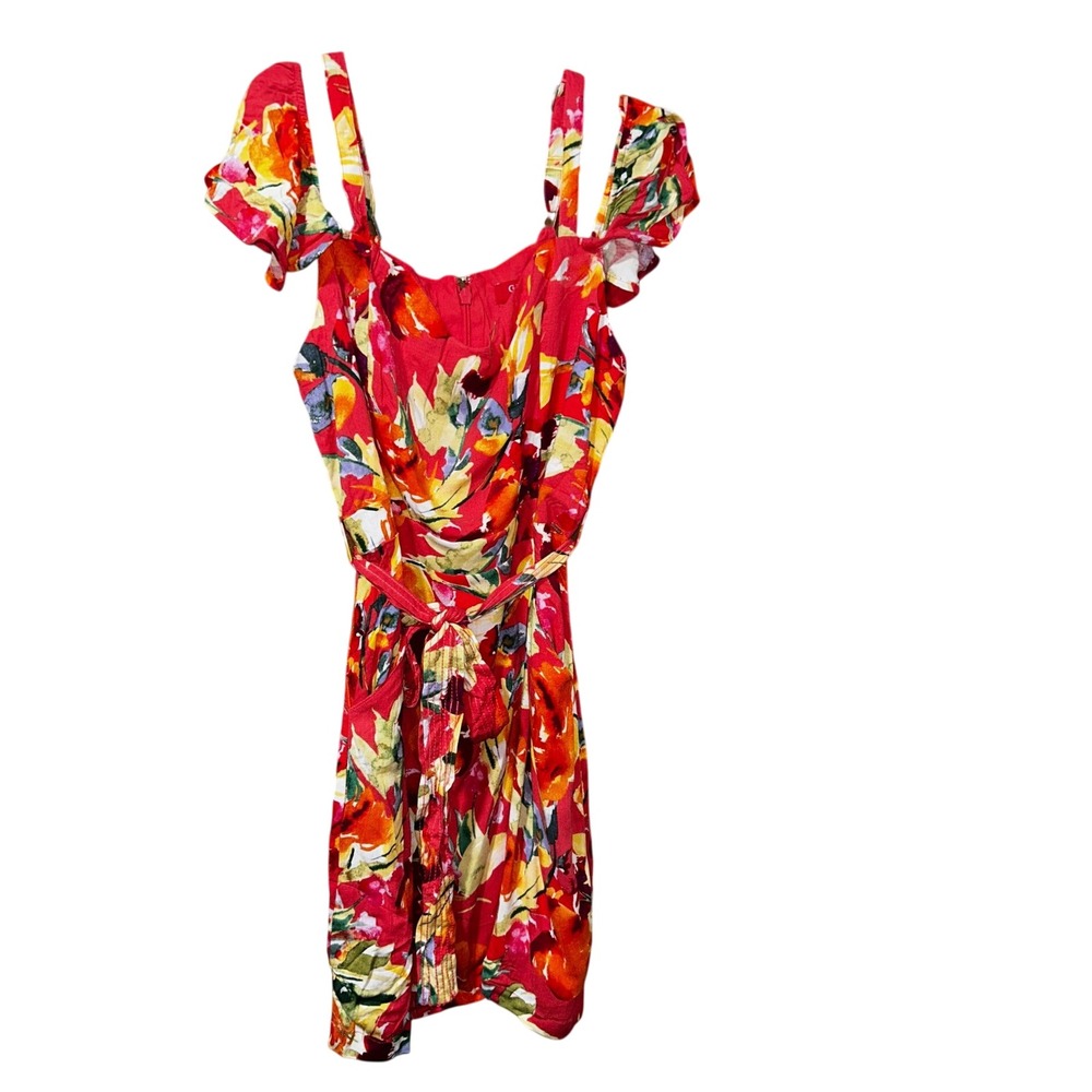 Guess Womens Floral Cold Shoulder Dress Red Multi Color A-Line Large - Picture 5 of 7